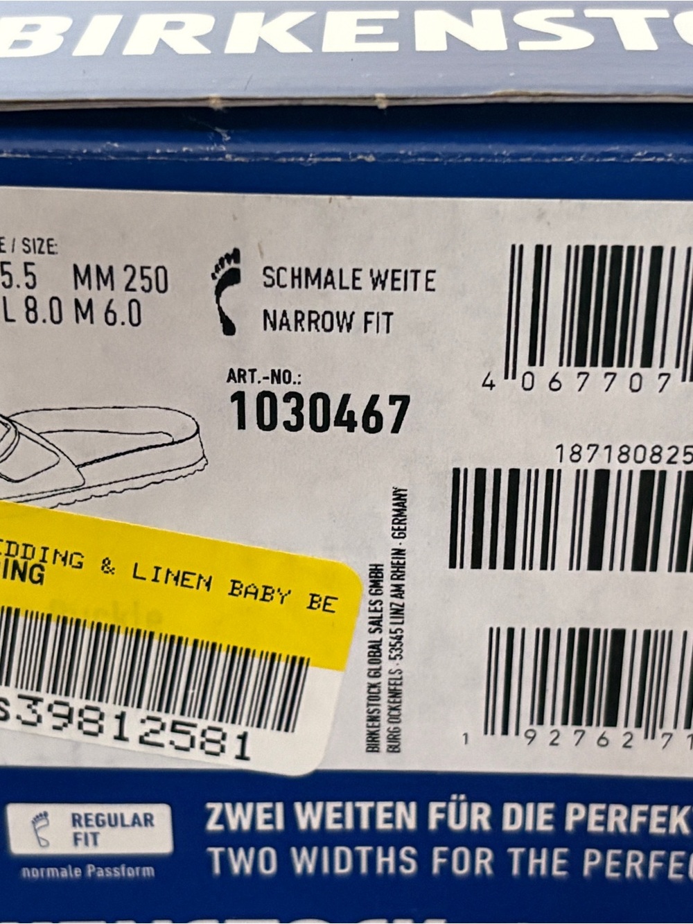 Birkenstock Sandals Box Label in Blue, White and Yellow - Picture 2 of 2